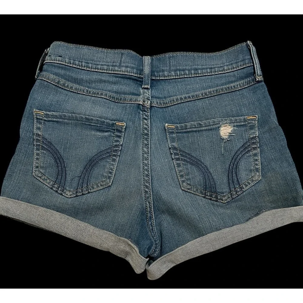 Hollister Size 1 Womens Blue Cotton Stretch Hi-Rise‎ Boyfriend Denim Shorts